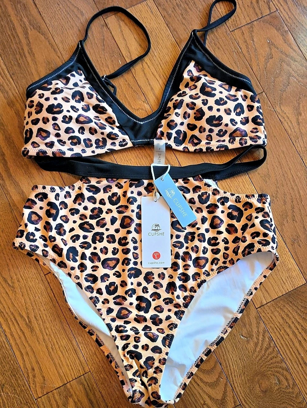 CUPSHE Cross Back Cutout Top & Leopard Print High Waist Bikini Set Leopard Print